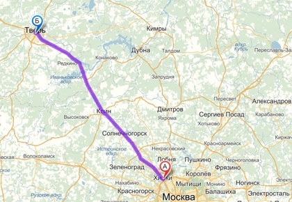 Популярный маршрут от Москвы в город Тверь