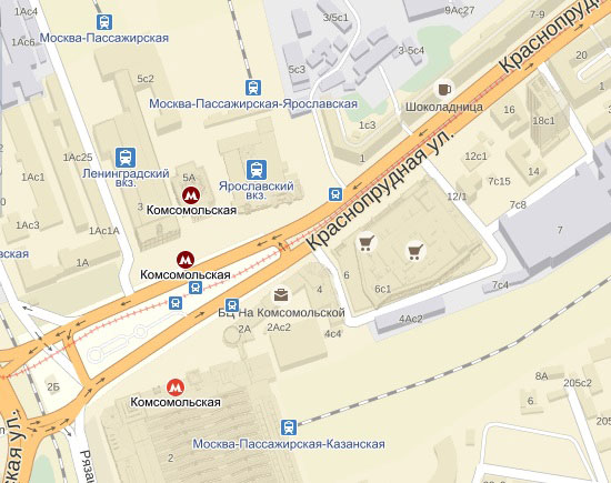 Схема местоположения Ярославского вокзала в Москве