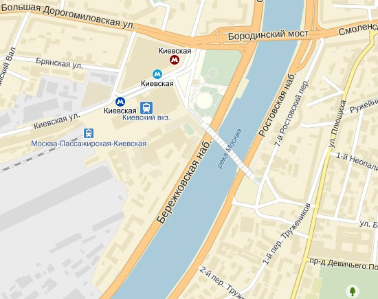 Схема местоположения Киевского вокзала в Москве