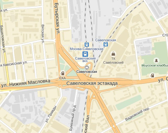 Схема местоположения Савёловского вокзала в Москве